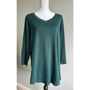 Isaac Mizrahi Live Dark Green Tunic Knit Top V neck Size XL Pullover